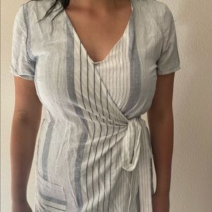 Blue and white Striped tie romper/ skort